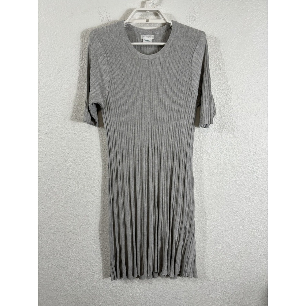 Cooperative Dress Womens Medium‎ Gray Ribbed Knit Short Sleeve Pleated Stretch